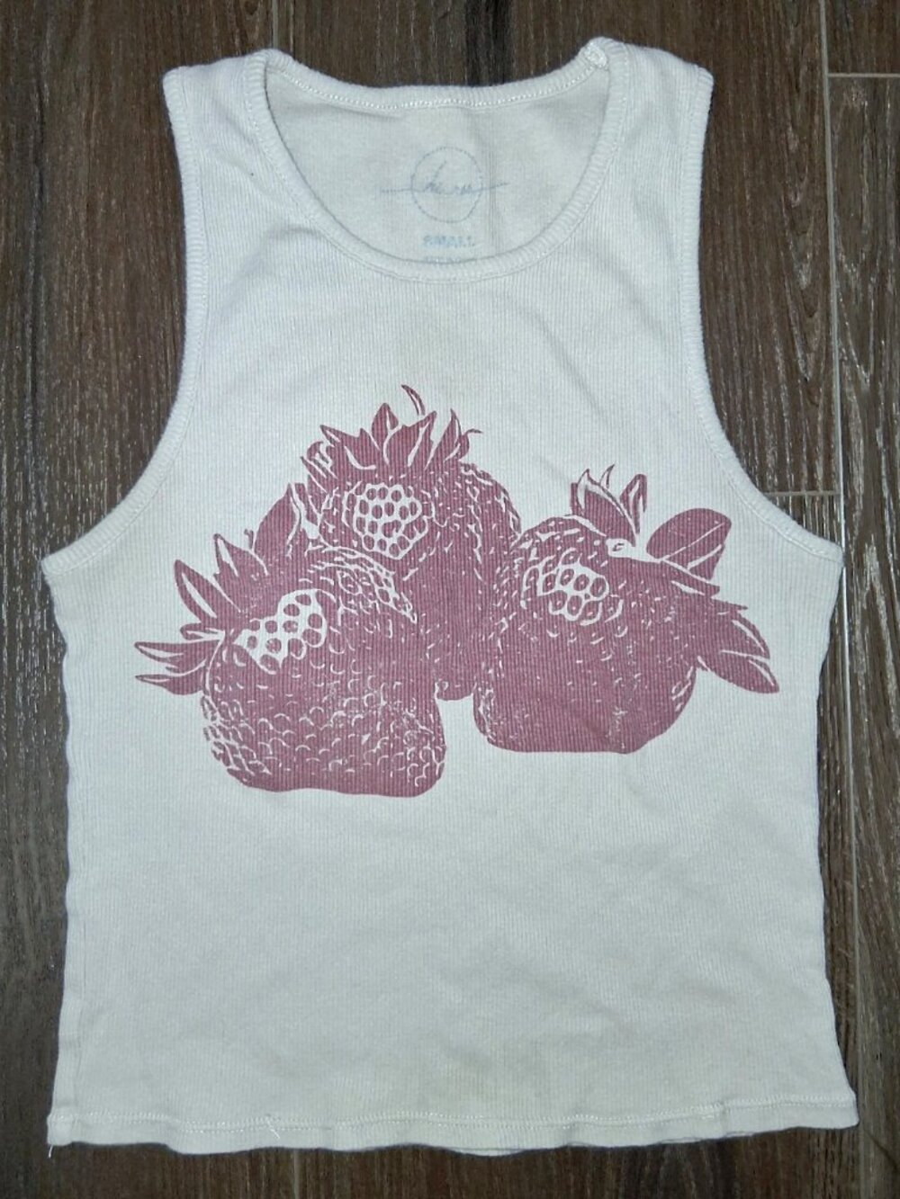 Hi Res Retro Red Strawberry Fruit Ribbed Crop Tank Top Cropped Shirt Size Small